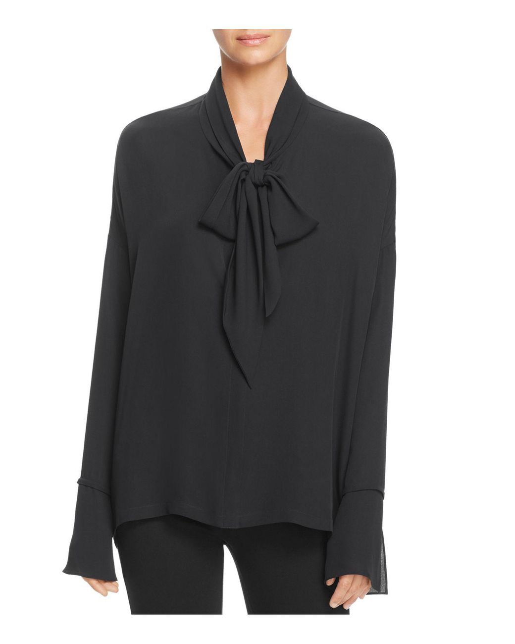 Theory Tie Neck Silk Blouse In Black Lyst