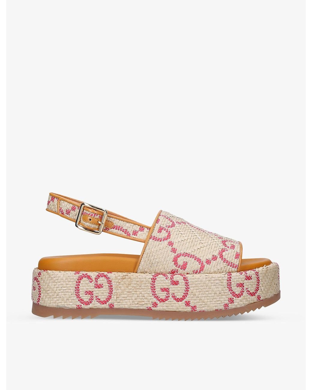 Gucci Angelina Flatform Raffia Sandals In Natural Lyst Australia