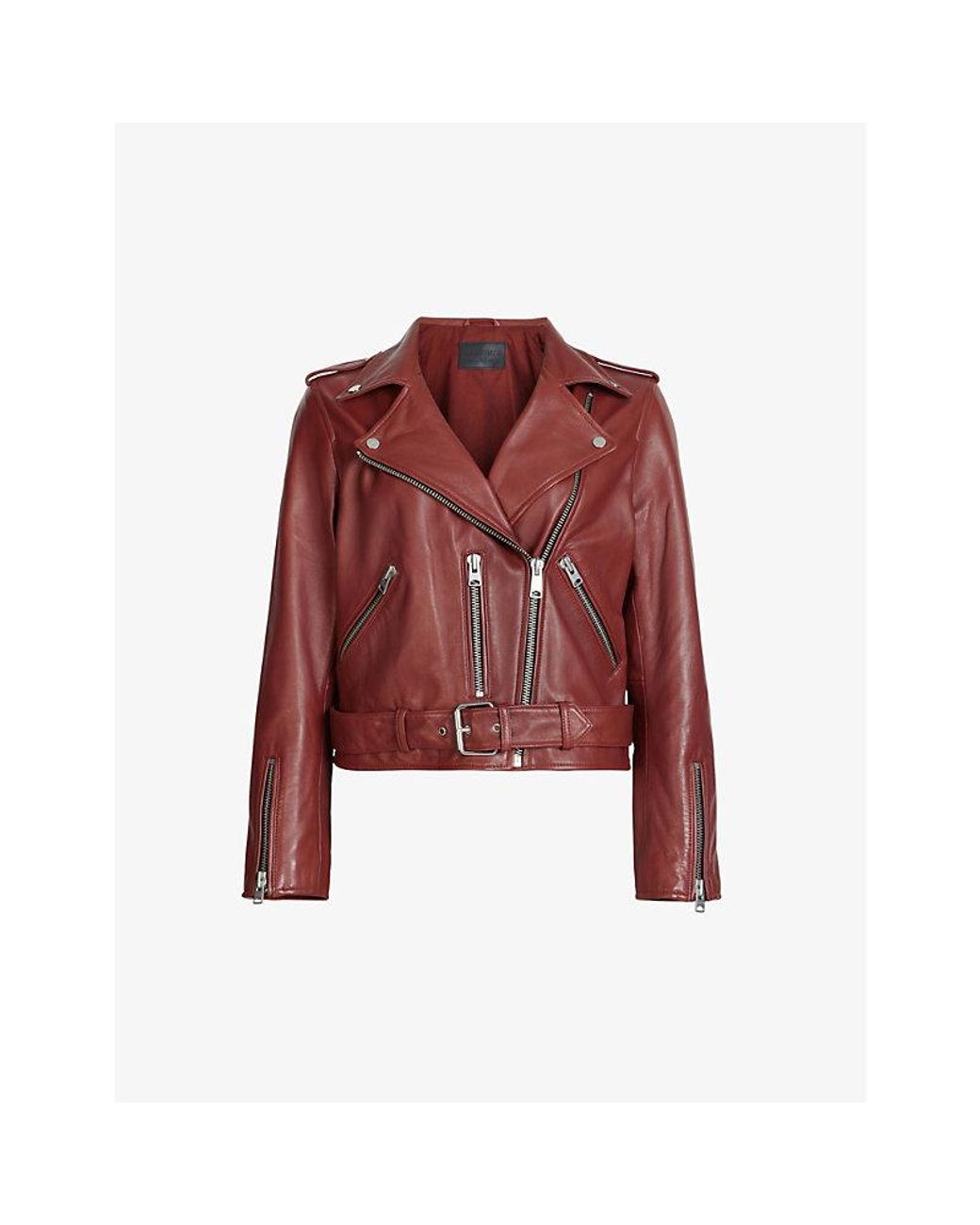 AllSaints Balfern Stud Embellished Leather Biker Jacket In Red Lyst