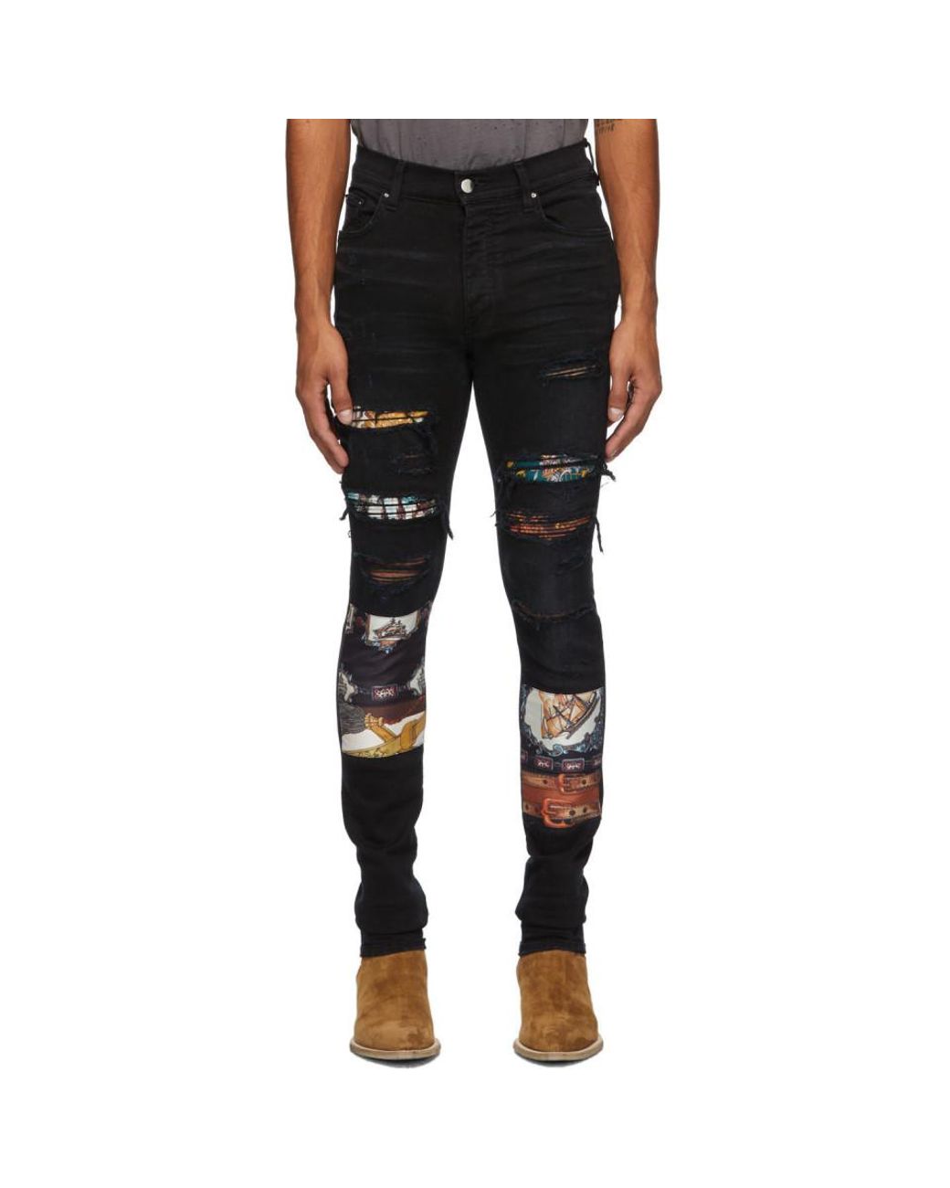 Amiri Black Scarves Art Patch Jeans For Men Lyst