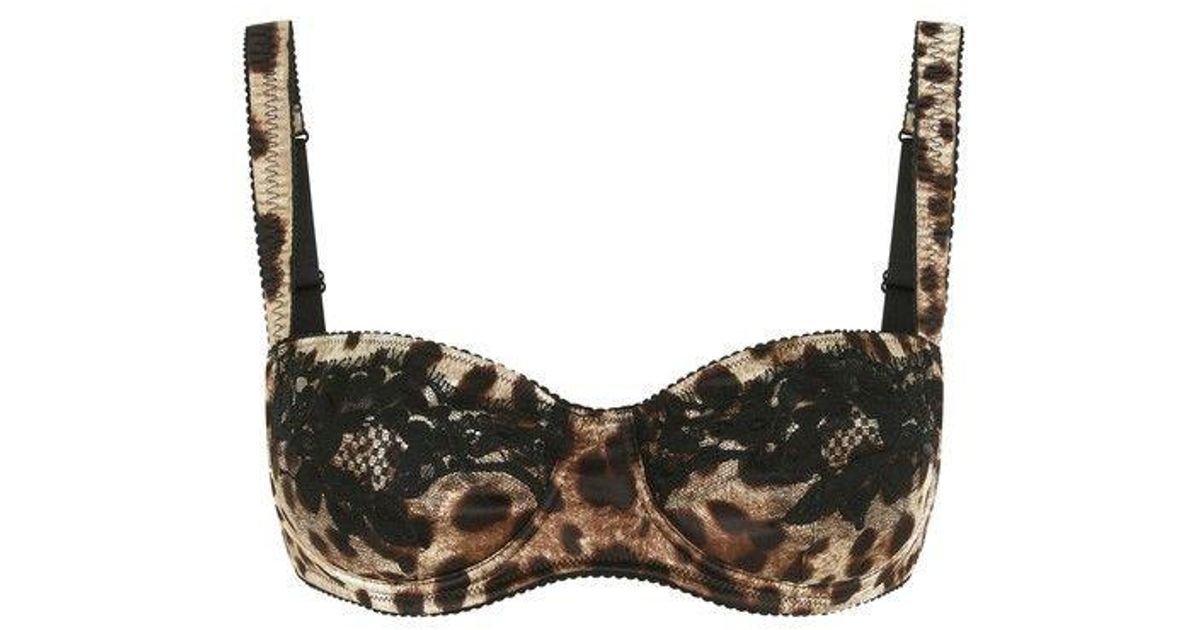 Dolce Gabbana Leopard Print Satin Balconette Bra With Lace Detailing