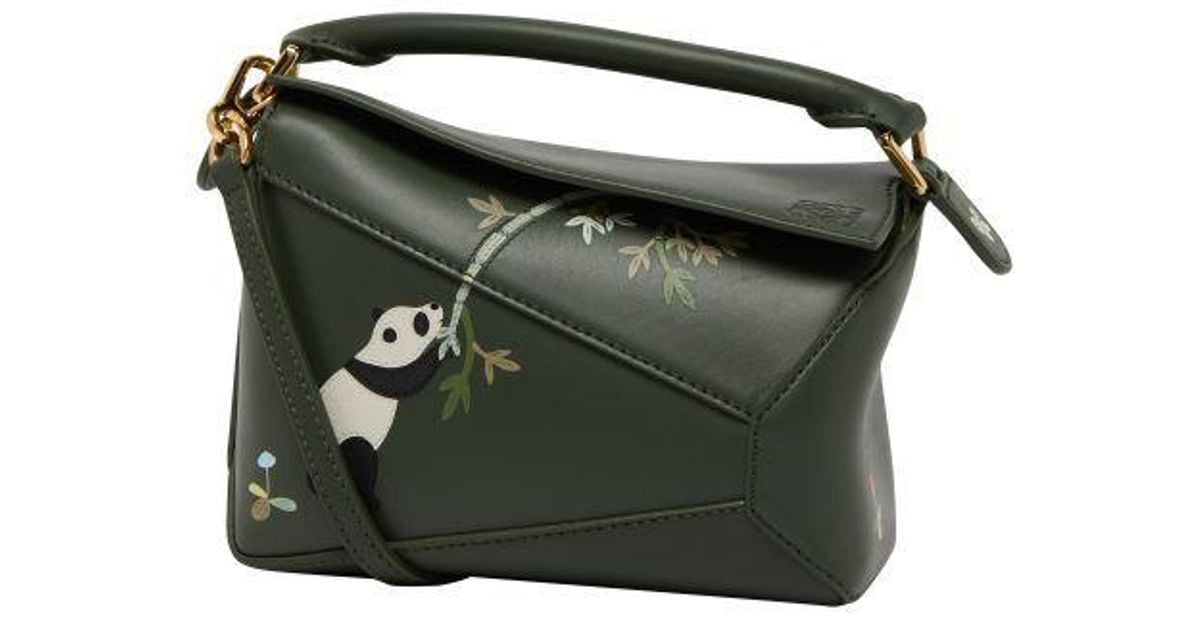 Loewe Mini Puzzle Edge Pandas Bag In Green Lyst