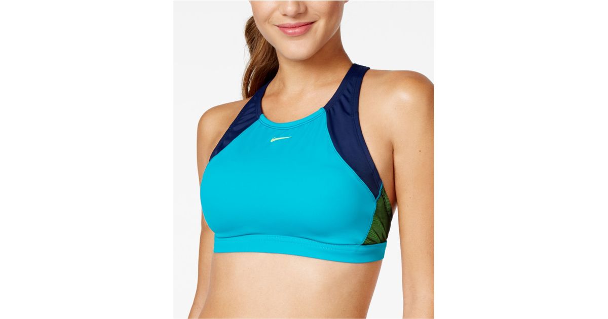 Nike High Neck Active Bikini Top In Blue Lyst