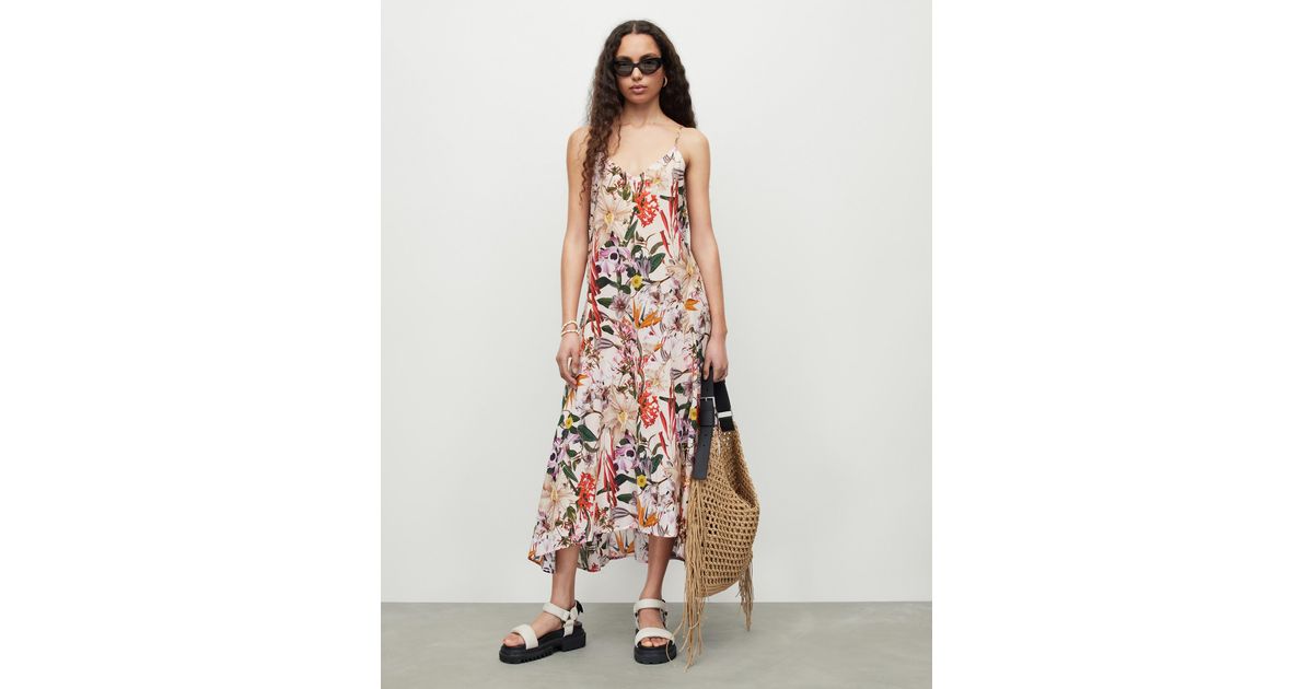 AllSaints Essie Leondra Floral Maxi Slip Dress In White Lyst