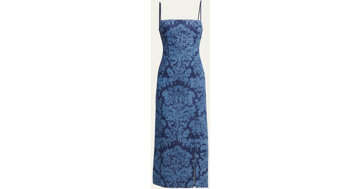 Alexander McQueen Damask Print Denim Midi Dress In Blue Lyst