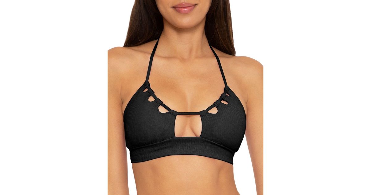 Becca Pucker Up Cutout Ribbed Bikini Top In Black Lyst