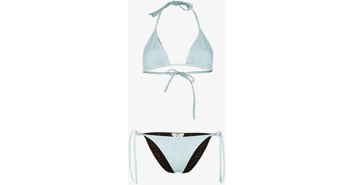 Fendi Blue Ff Reversible Triangle Bikini Lyst