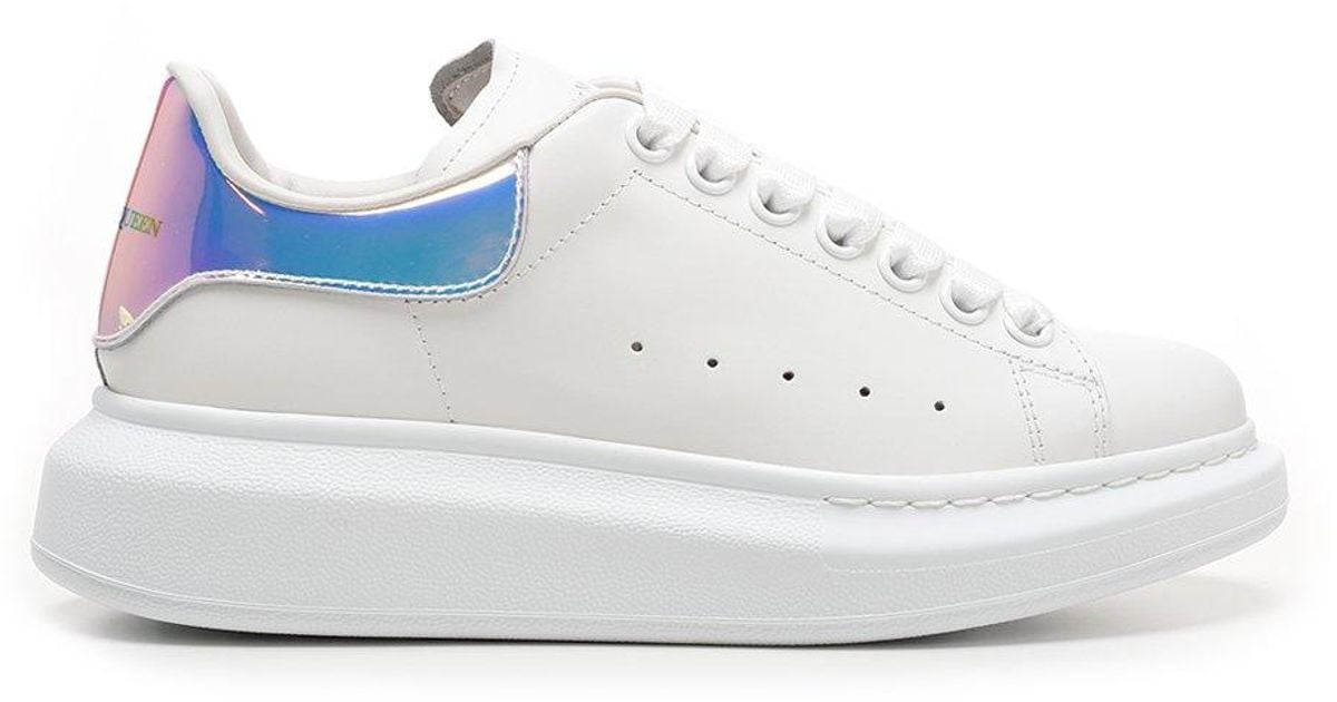 Alexander Mcqueen Leather Hologram Panelled Oversized Sneakers In White