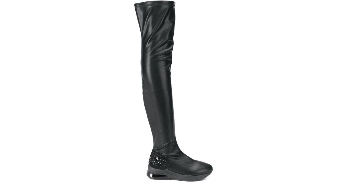 Liu Jo Leather Thigh High Fitted Boots In Black Lyst