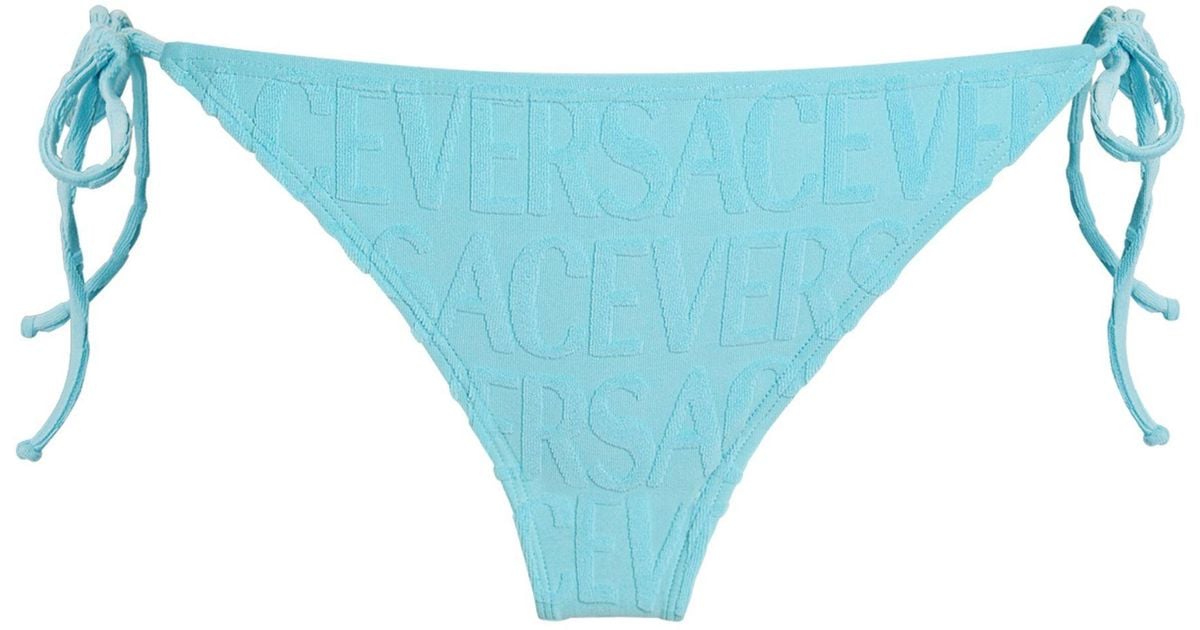 Versace X Dua Lipa Jacquard Logo Bikini Bottoms In Blue Lyst