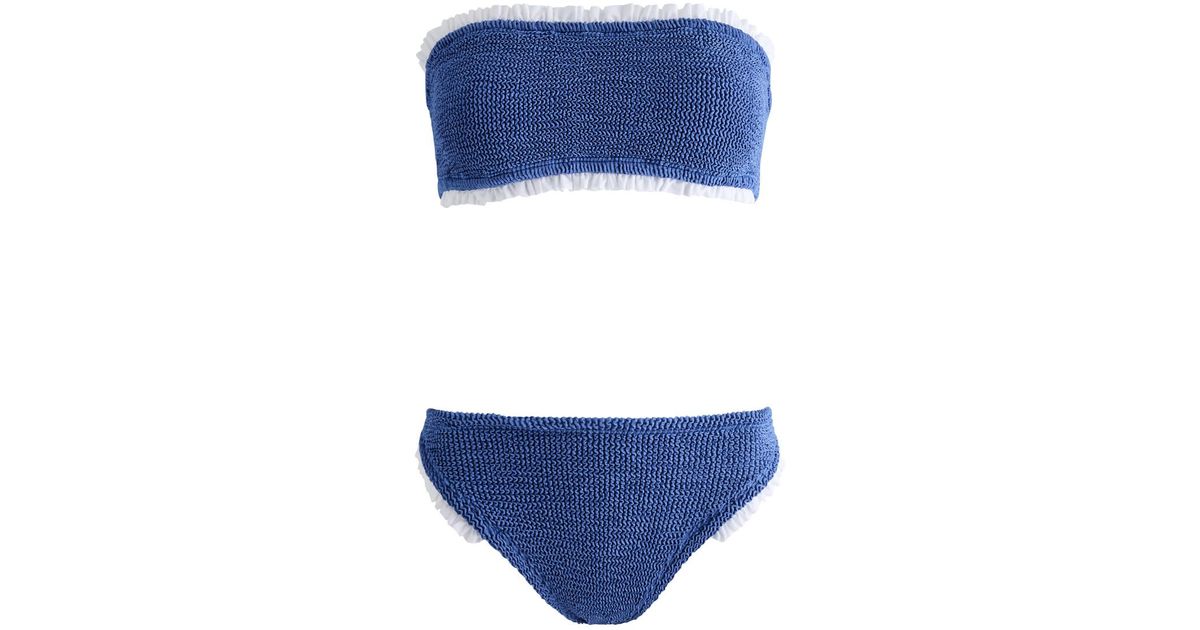 Hunza G Tracey Ruffled Seersucker Bandeau Bikini Strapless