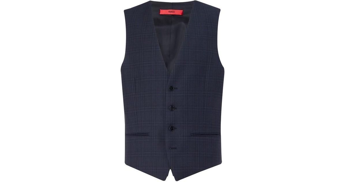 Hugo Vin Slim Check Three Piece Suit Waistcoat In Blue For Men Lyst Uk