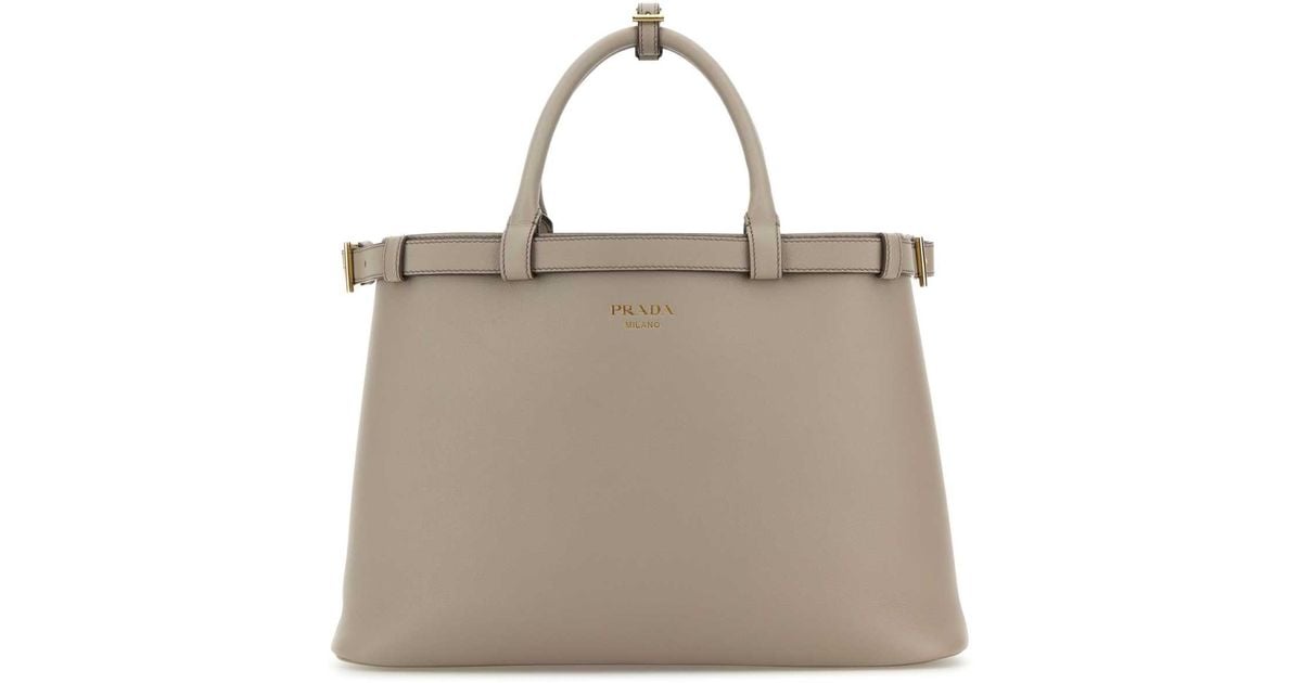 Prada Sand Leather Medium Buckle Handbag In Grey Lyst Uk