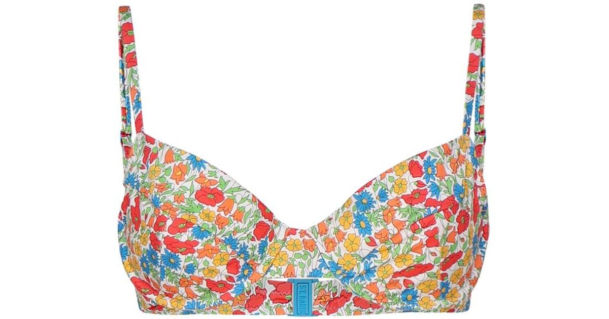 Mc Saint Barth Bea Floral Bikini Top In White Lyst
