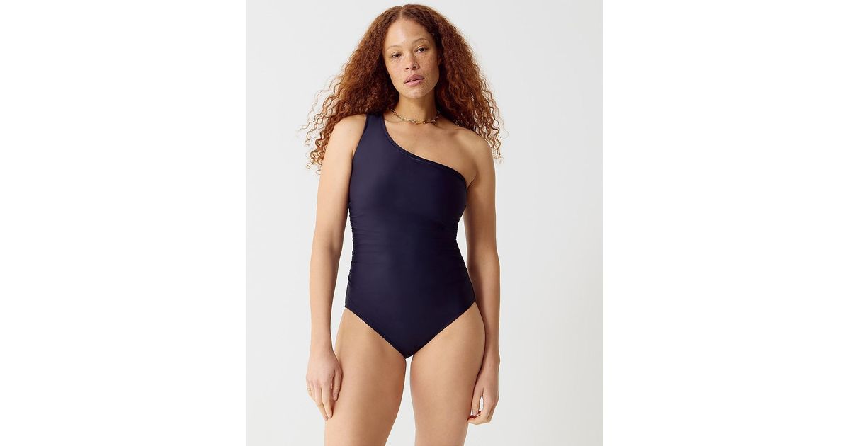 J Crew Long Torso Ruched One Shoulder One Piece Swimsuit In Blue Lyst