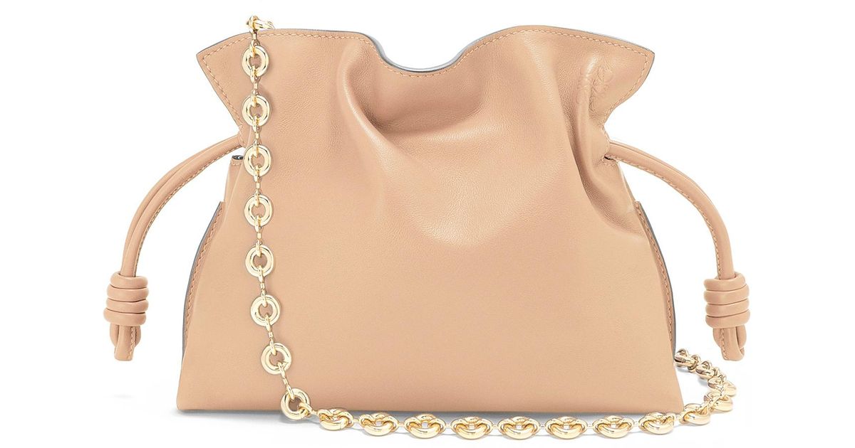 Loewe Leather Mini Flamenco Clutch In Nappa Calfskin With Chain In Nude