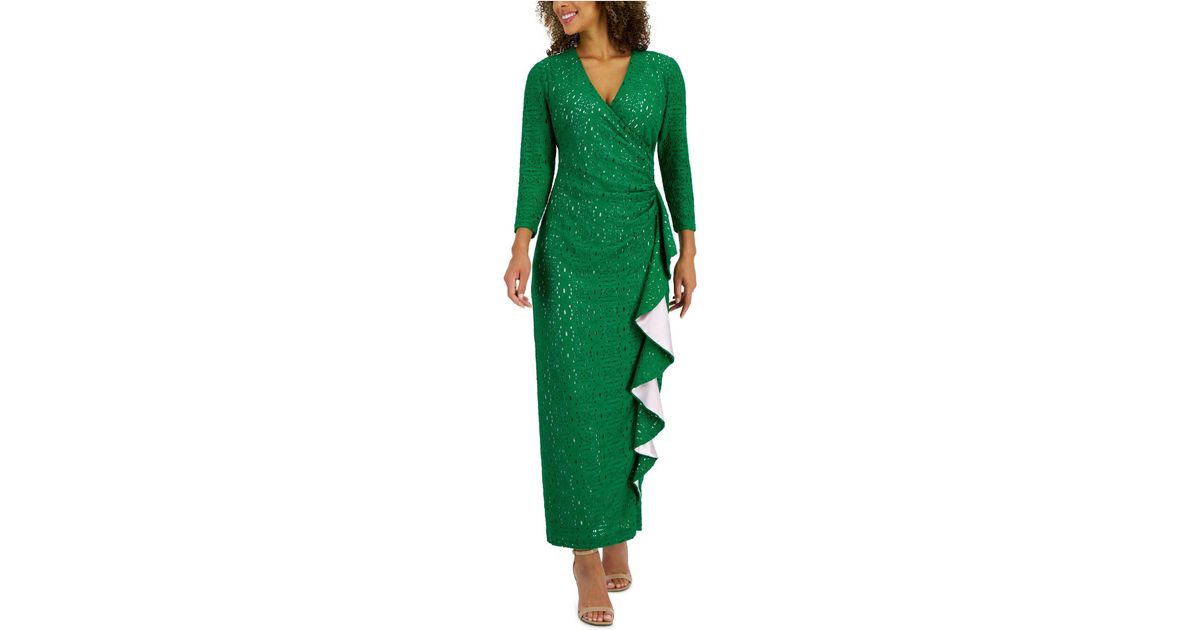 Kasper Lace Surplice V Neck Ruffled Maxi Dress In Green Lyst