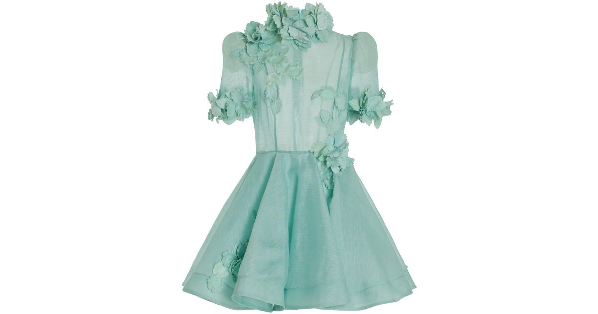 Zimmermann High Tide Lift Off Flower Linen Silk Mini Dress In Green Lyst