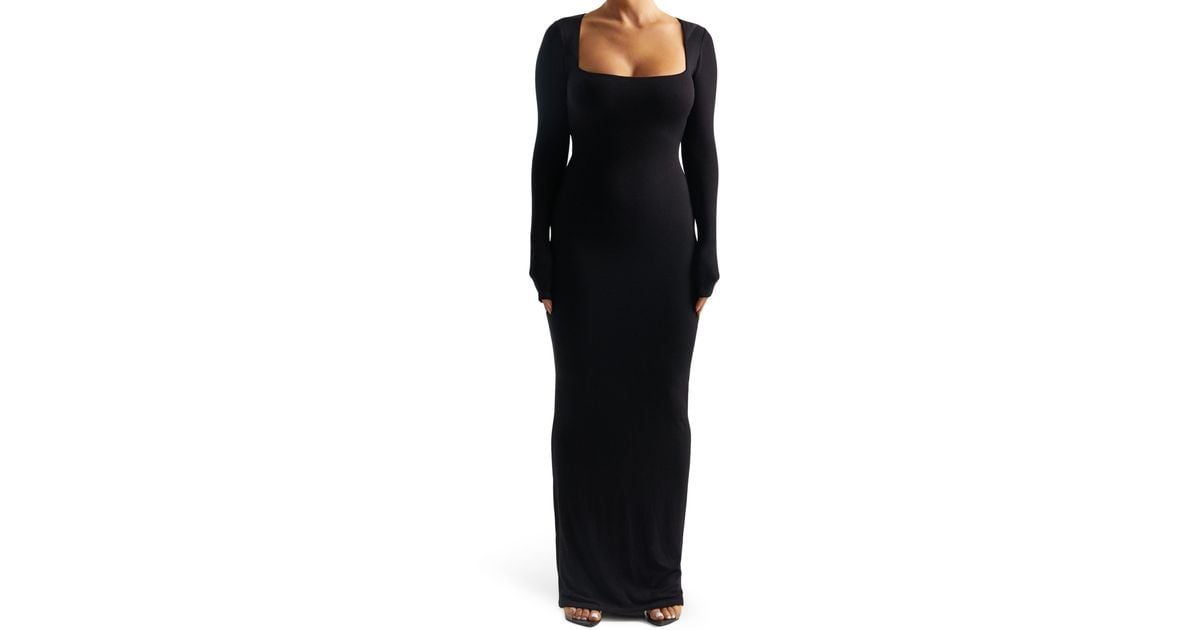 Naked Wardrobe Long Sleeve Square Neck Dress In Black Lyst