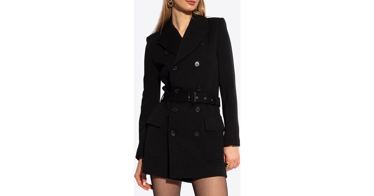 exciting promotions Saint Laurent Saharienne Double Breasted Coat in Black  Lyst