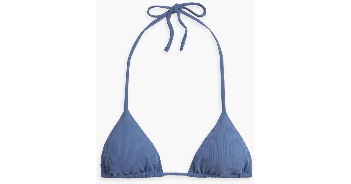 Eberjey Synthetic Mia Ribbed Triangle Bikini Top In Slate Blue Blue