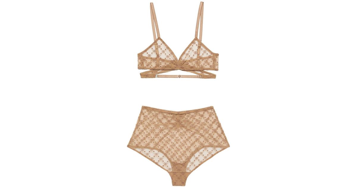 Gucci Love Parade Sheer Interlocking Logo Lingerie Set In Natural Lyst