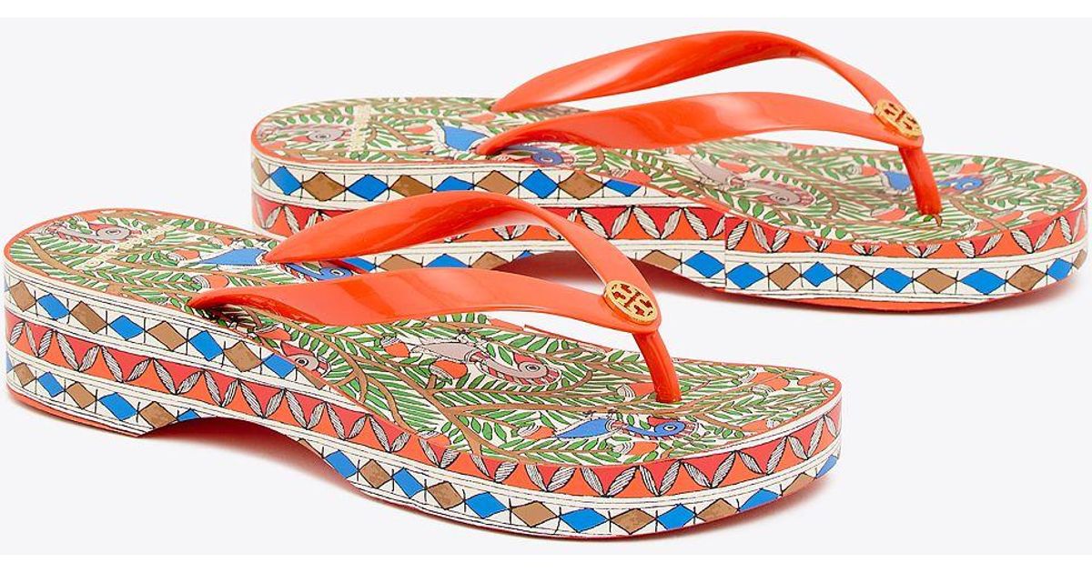 Tory Burch Cut Out Wedge Flip Flop In Orange Lyst