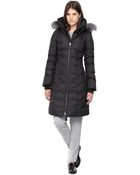 SOIA & KYO Liva-Sp Long Black Down Coat With Fur Hood - Lyst