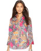 Lauren by Ralph Lauren Petite Three-Quarter-Sleeve Paisley-Print Shirt - Lyst