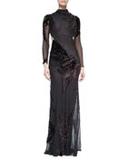 Jason Wu Long-Sleeve Silk Chiffon Cutout Gown With Velvet - Lyst