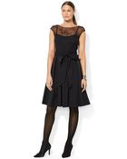 Lauren by Ralph Lauren Capsleeve Illusion Flare Dress - Lyst