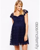 Asos Maternity Lace Skater Dress With Scalloped Sleeve - Lyst