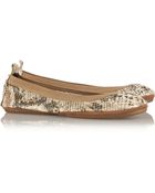 Yosi Samra Metallic Snake-Effect Leather Ballet Flats - Lyst