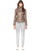 SOIA & KYO Katya Taupe Fitted Classic Leather Jacket - Lyst