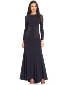 Xscape Long-Sleeve Embellished Illusion Gown - Lyst