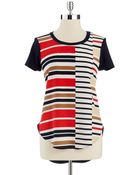 Vince Camuto Petite Striped Hi-Lo Blouse - Lyst