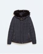 Zara Quilted Anorak With Fur Hood - Lyst