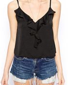 Asos Ruffle Front Cropped Cami In Satin - Lyst