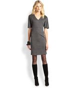 Josie Natori Ponte Short-Sleeve V-Neck Dress - Lyst