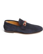 Gucci Blue 'Caligola' Horsebit Detail Suede Loafers - Lyst