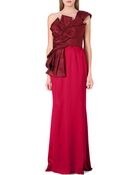 Oscar de la Renta Bowdetail Silk Gown Crimson - Lyst
