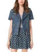 Michael Kors Frayed Denim Moto Jacket - Lyst