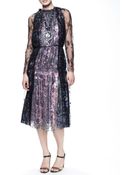 Lanvin Metallic Lace Tea-Length Dress - Lyst
