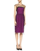 Lela Rose Jewel-Neck Illusion Dress With Beaded Overlay - Lyst