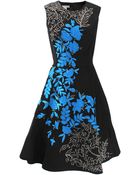 Oscar de la Renta Faille Dress With Blue Embroidery - Lyst