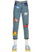 Au Jour Le Jour Sequined Patches On Cotton Denim Jeans - Lyst
