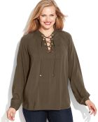 Michael Kors Michael Plus Size Longsleeve Laceup Blouse - Lyst