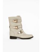 Missguided Adele Buckle Detail Biker Boots Stone - Lyst