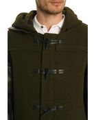 Marc By Marc Jacobs Paddington Leather-Sleeved Khaki Duffle Coat - Lyst