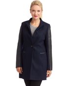 French Connection Leather Accented Coat - Lyst